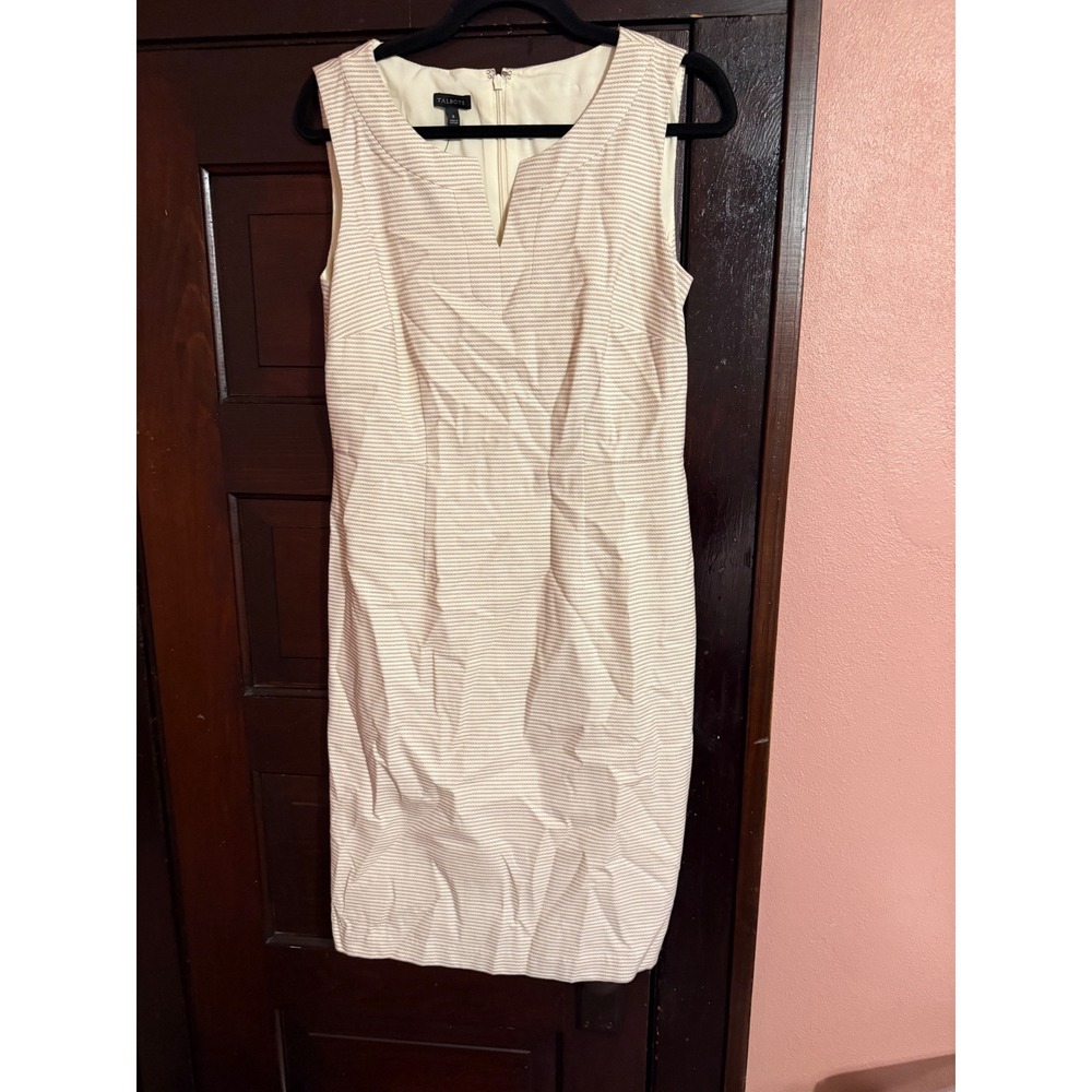 Talbots Women Pink Cream Textured Stripe Sleeveless Sheath Dress Size 6 NWT - Picture 2 of 4